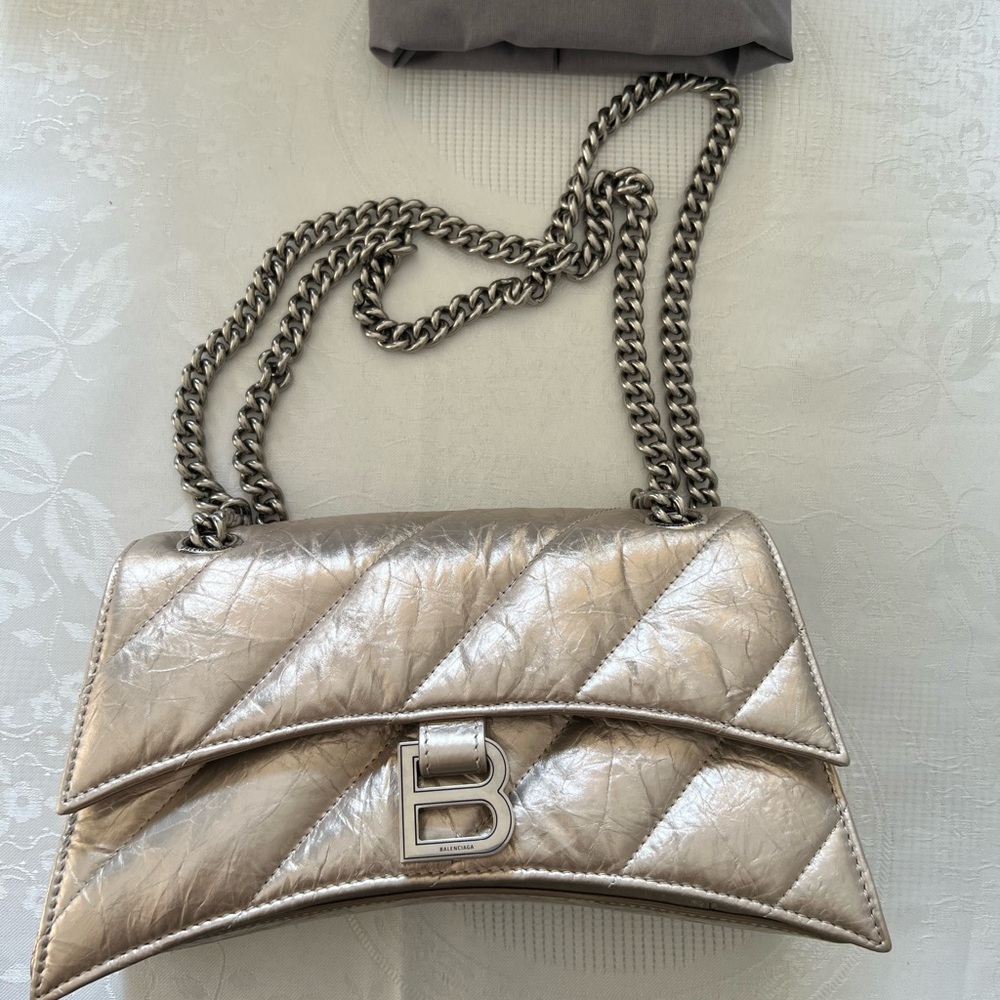 Balenciaga lamb skin Crush Small Chain Bag Metallized Quilted NWB Made In Italy - Picture 3 of 16